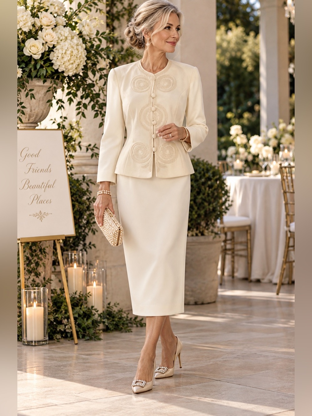 ADRIENNA PAPELL Elegant Suit Ivory Absolutely Beautiful Size 8
